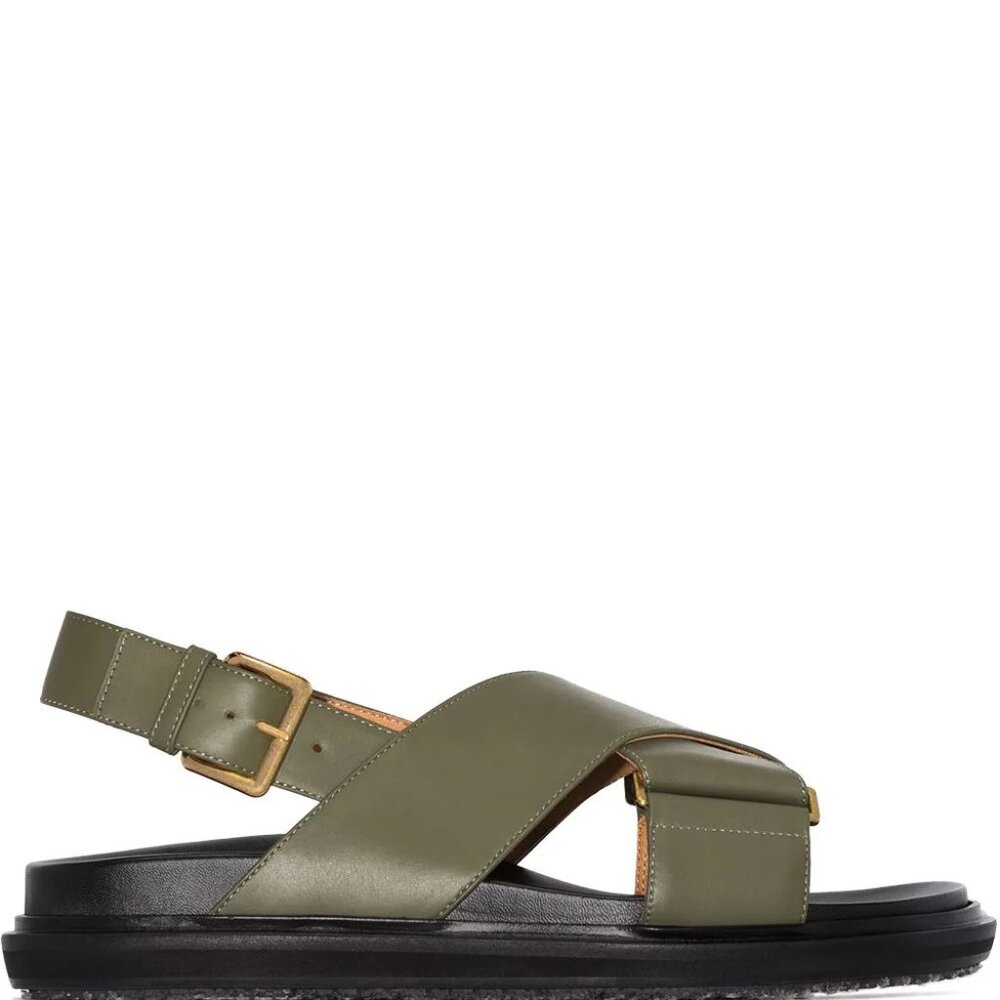 Marni Green Leather Fussbett Sandals
